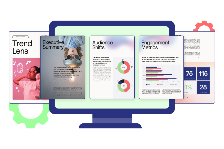 A TrendLens report with executive summary, audience shifts and engagement metrics